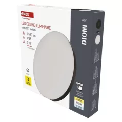   LED-es felületi lámpatest DIONI kerek, fekete, 32W, változtatható CCT-vel