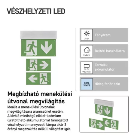 EMOS LED vészkijárat lámpatest CESSI 3W 3 óra MT