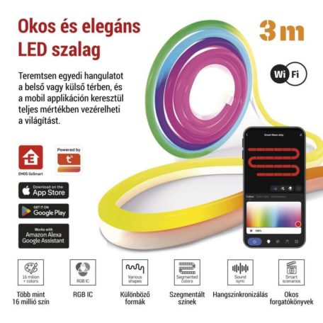 GoSmart Rugalmas LED szalag NEON fehér, 3 m, 23 W, RGBIC dimmelhető, WiFi