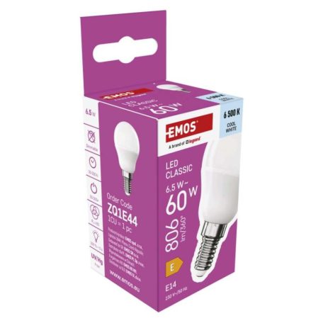 LED izzó Classic Mini Globe / E14 / 6,5 W (60 W) / 806 lm / Hideg fehér