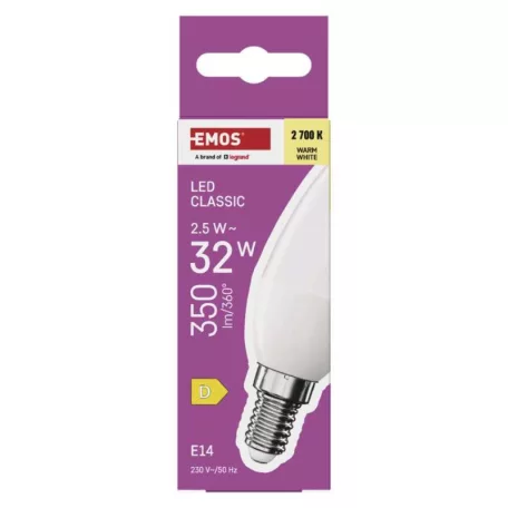 LED izzó Classic gyertya / E14 / 2,5 W (32 W) / 350 lm / Meleg fehér