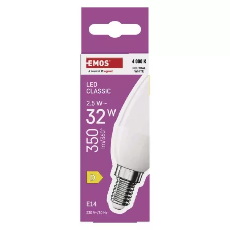 LED izzó Classic gyertya / E14 / 2,5 W (32 W) / 350 lm / Természetes fehér