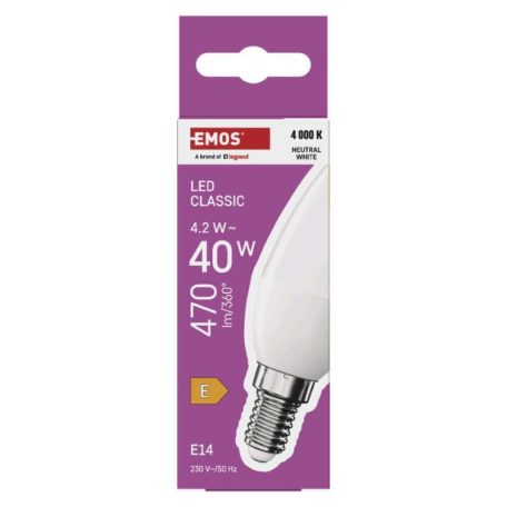 LED izzó Classic gyertya / E14 / 4,2 W (40 W) / 470 lm / Természetes fehér