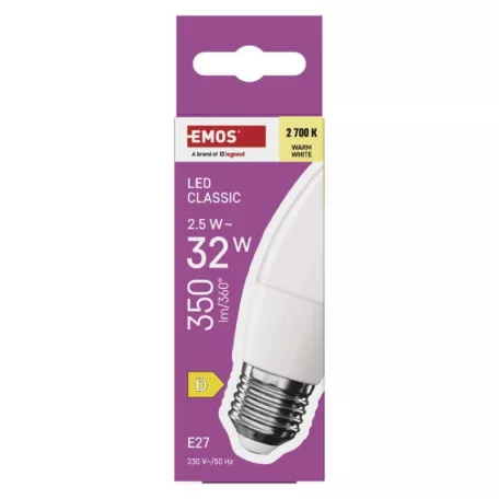 LED izzó Classic gyertya / E27 / 2,5 W (32 W) / 350 lm / Meleg fehér