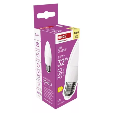 LED izzó Classic gyertya / E27 / 2,5 W (32 W) / 350 lm / Meleg fehér