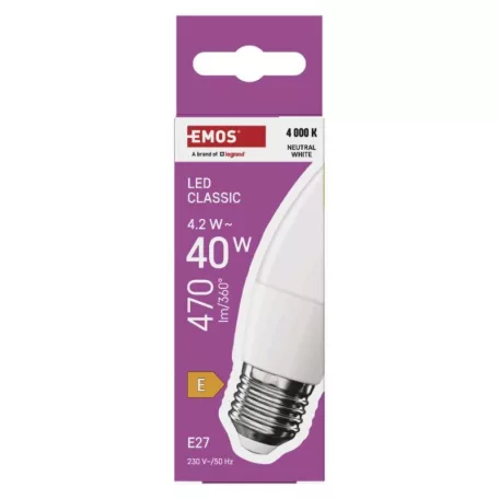 LED izzó Classic gyertya / E27 / 4,2 W (40 W) / 470 lm / Természetes fehér