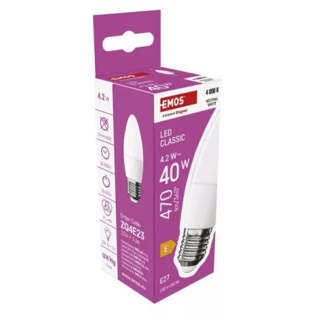 LED izzó Classic gyertya / E27 / 4,2 W (40 W) / 470 lm / Természetes fehér