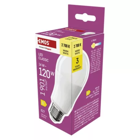 LED izzó Classic A60 / E27 / 14 W (120 W) / 1901 lm / Meleg fehér