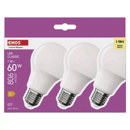 LED izzó Classic A60 / E27 / 7 W  (60 W) / 806 lm / Meleg fehér