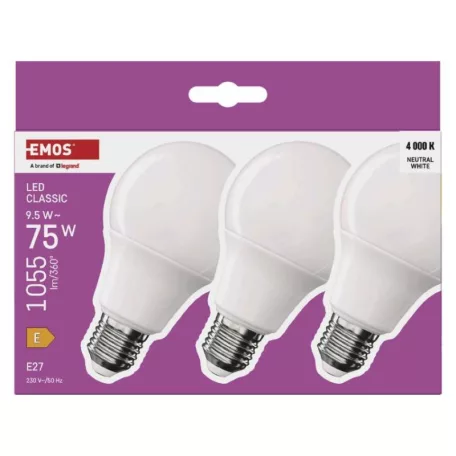 LED izzó Classic A60 / E27 / 9,5 W (75 W) / 1055 lm / Természetes fehér