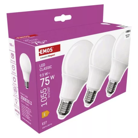 LED izzó Classic A60 / E27 / 9,5 W (75 W) / 1055 lm / Természetes fehér