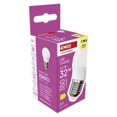 LED izzó Classic Mini Globe / E27 / 2,5 W (32 W) / 350 lm / Meleg fehér