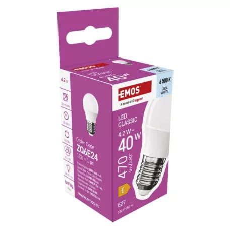 LED izzó Classic Mini Globe / E27 / 4,2 W (40 W) / 470 lm / Hideg fehér
