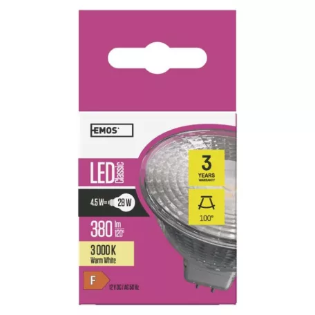 LED izzó Classic MR16 / GU5,3 / 4,5 W (28 W) / 380 lm / meleg fehér