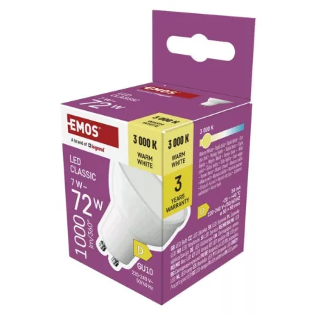 LED izzó Classic MR16 fehér/ GU10 / 7 W (72 W) / 1000 lm / Meleg fehér