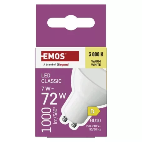 LED izzó Classic MR16 fehér/ GU10 / 7 W (72 W) / 1000 lm / Meleg fehér
