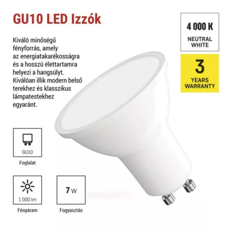 LED izzó Classic MR16 fehér/ GU10 / 7 W (72 W) / 1000 lm / Természetes fehér
