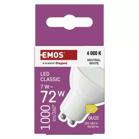 LED izzó Classic MR16 fehér/ GU10 / 7 W (72 W) / 1000 lm / Természetes fehér