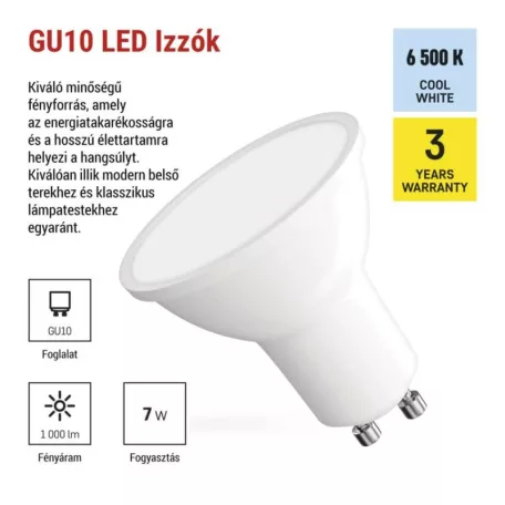 LED izzó Classic MR16 fehér/ GU10 / 7 W (72 W) / 1000 lm / Hideg fehér
