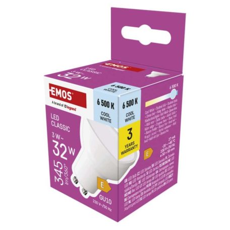 LED izzó Classic MR16 fehér/ GU10 / 3 W (32 W) / 345 lm / Hideg fehér
