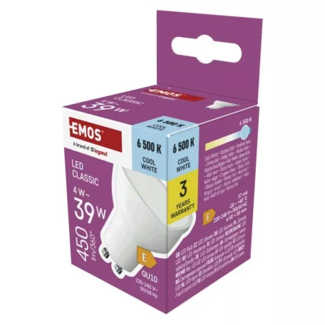 LED izzó Classic MR16 fehér/ GU10 / 4 W (39 W) / 450 lm / Hideg fehér