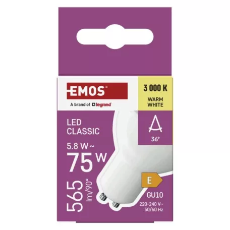 LED izzó Classic MR16 fehér/ GU10 / 5,8 W (75 W) / 565 lm / Meleg fehér