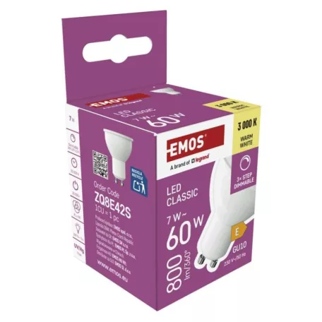 LED izzó Classic MR16 / GU10 / 7 W (60 W) / 800 lm / meleg fehér / dimmelhető