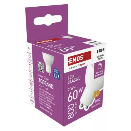 LED izzó Classic MR16 / GU10 / 7 W (60 W) / 800 lm / Természetes fehér / dimmelhető
