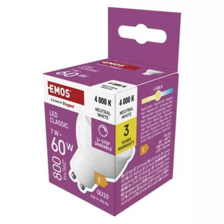 LED izzó Classic MR16 / GU10 / 7 W (60 W) / 800 lm / Természetes fehér / dimmelhető