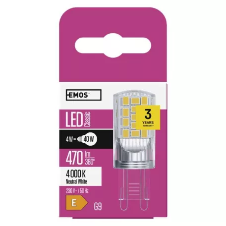 LED izzó Classic JC / G9 / 4 W (40 W) / 470 lm / természetes fehér
