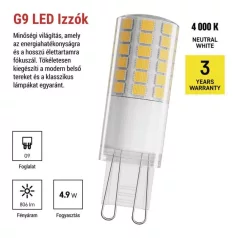   LED izzó Classic JC / G9 / 4,9 W (60 W) / 806 lm / Természetes fehér