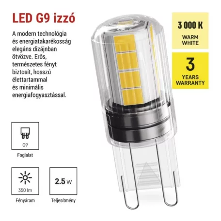 LED izzó Classic JC / G9 / 2,5 W (32 W) / 350 lm / meleg fehér