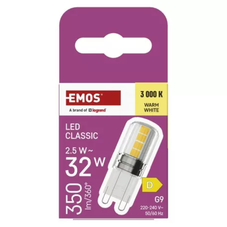 LED izzó Classic JC / G9 / 2,5 W (32 W) / 350 lm / meleg fehér