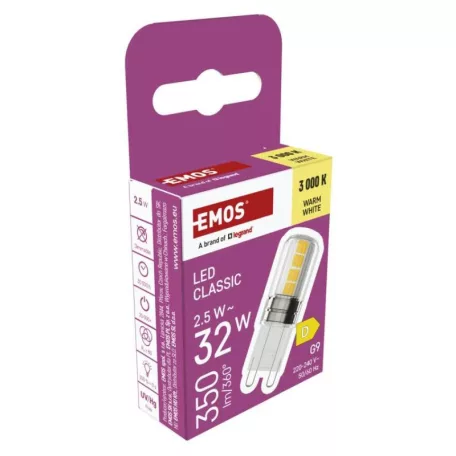 LED izzó Classic JC / G9 / 2,5 W (32 W) / 350 lm / meleg fehér
