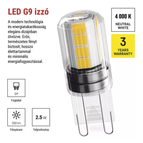 LED izzó Classic JC / G9 / 2,5 W (32 W) / 350 lm / Természetes fehér