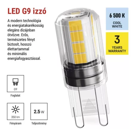 LED izzó Classic JC / G9 / 2,5 W (32 W) / 350 lm / Hideg fehér