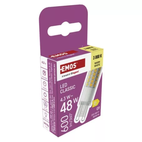 LED izzó Classic JC / G9 / 4,3 W (48 W) / 600 lm / Meleg fehér