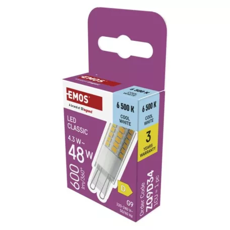 LED izzó Classic JC / G9 / 4,3 W (48 W) / 600 lm / Hideg fehér