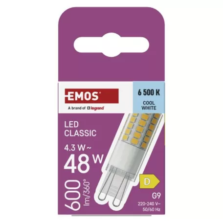 LED izzó Classic JC / G9 / 4,3 W (48 W) / 600 lm / Hideg fehér