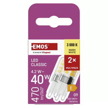 LED izzó Classic JC / G9 / 4,2 W (40 W) / 470 lm / meleg fehér / 2 pcs