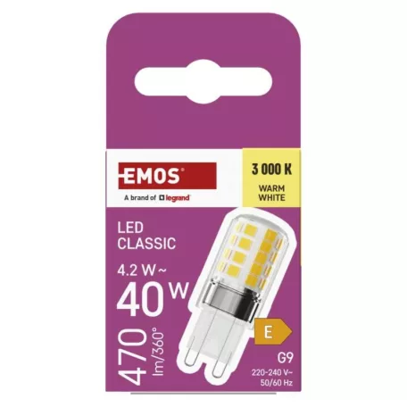 LED izzó Classic JC / G9 / 4,2 W (40 W) / 470 lm / meleg fehér