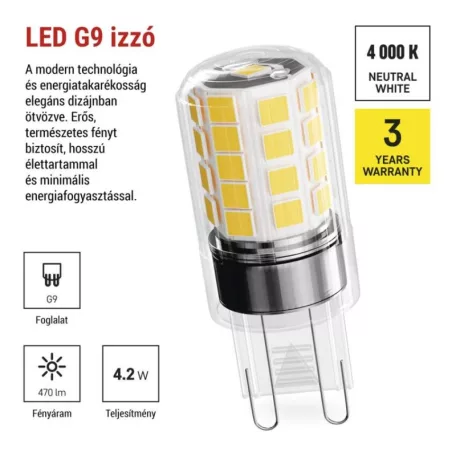 LED izzó Classic JC / G9 / 4,2 W (40 W) / 470 lm / Természetes fehér