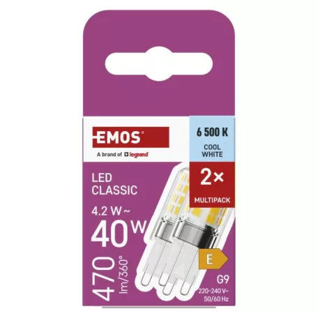 LED izzó Classic JC / G9 / 4,2 W (40 W) / 470 lm / Hideg fehér / 2 pcs