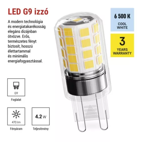 LED izzó Classic JC / G9 / 4,2 W (40 W) / 470 lm / Hideg fehér