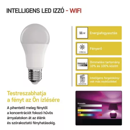 LED izzó GoSmart A60 / E27 / 11 W (75 W) / 1 050 lm / RGB / dimmelhető / WiFi