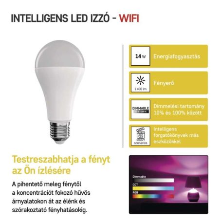 LED izzó GoSmart A65 / E27 / 14 W (94 W) / 1 400 lm / RGB / dimmelhető / WiFi
