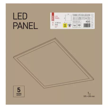 LED panel PROXO 60 × 60 cm / 10 mm, 40 W, 3700 lm, sülly., semleges fehér, UGR<19, IP20