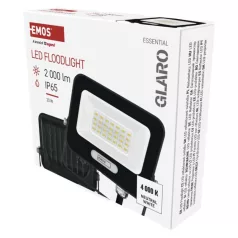   LED reflektor GLARO 20W, fekete, IP65, 2000 lm, természetes fehér