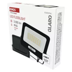  LED reflektor GLARO 30W, fekete, IP65, 3000 lm, természetes fehér