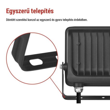 LED reflektor GLARO 30W, fekete, IP65, 3000 lm, természetes fehér